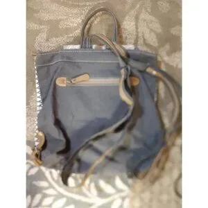 Myra Bag Canvas & Leather Backpack Purse With Geometric Print & Hair-On Flap Myra Bags Backpack Purse Southwest Pattern Cowhide Trim  main image 4